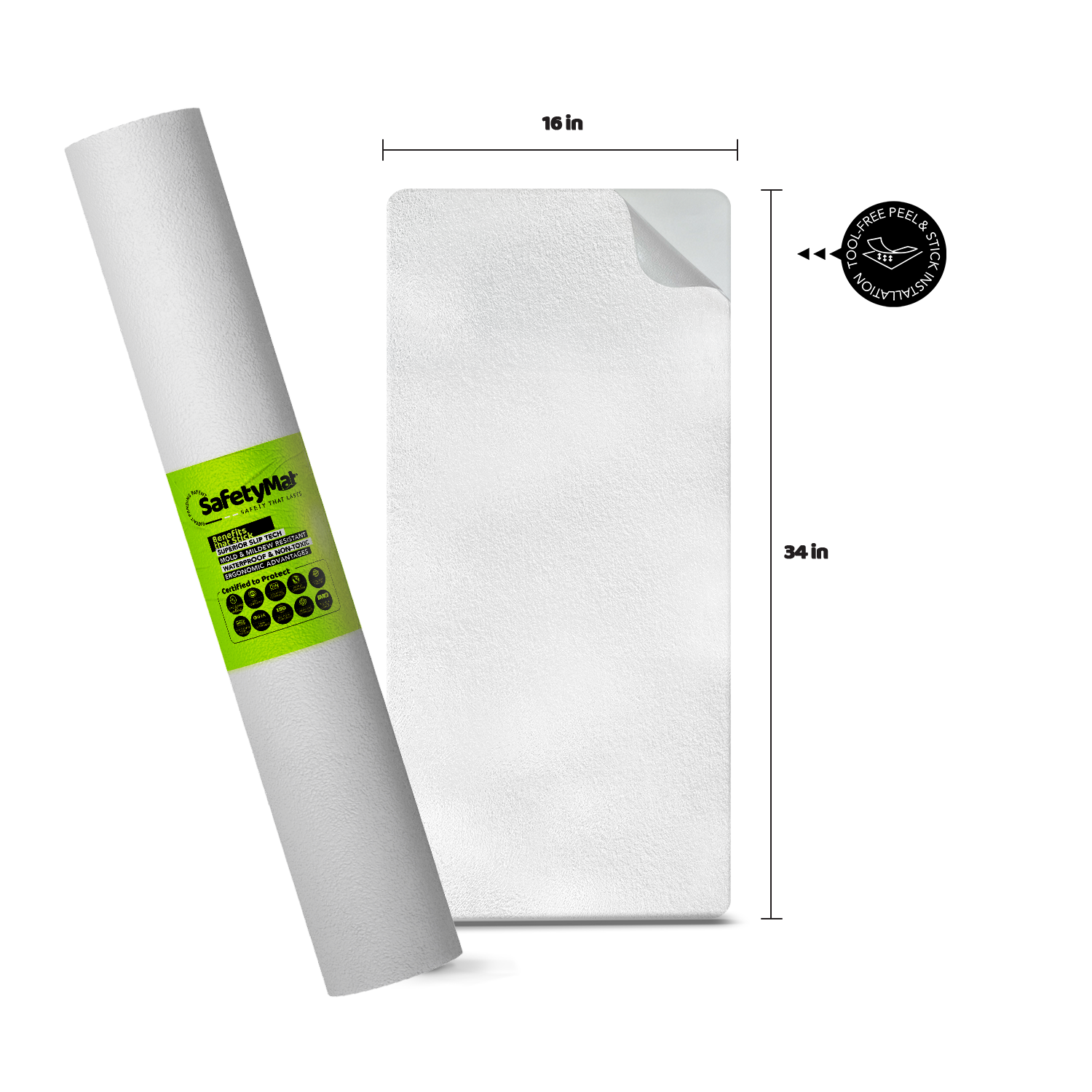 Alfombra de seguridad de bañera transparente antideslizante de 16 "x34" para bañera y ducha - Alfombra de baño de seguridad para personas mayores y niños