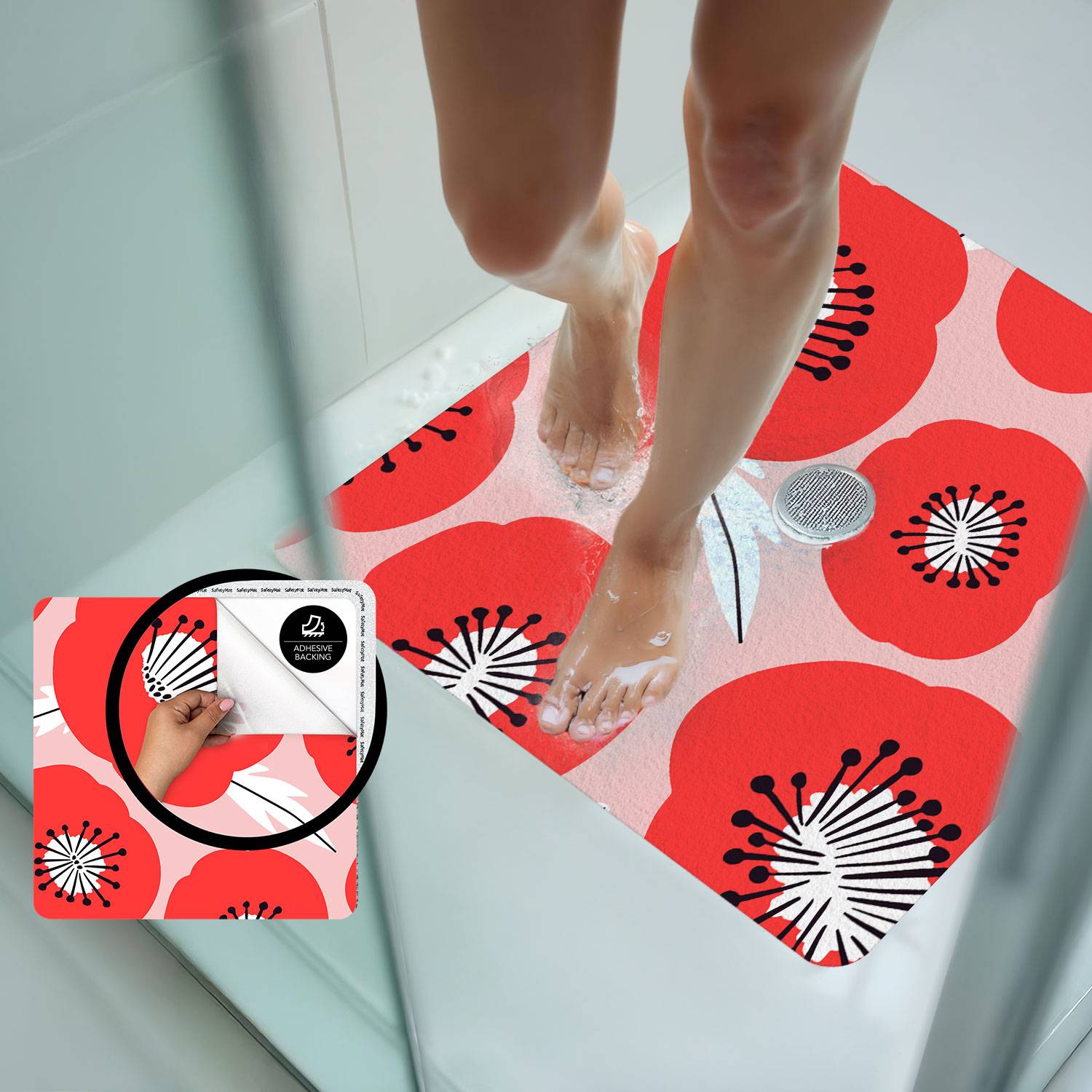 Alfombra de ducha antideslizante Bold Red Poppy