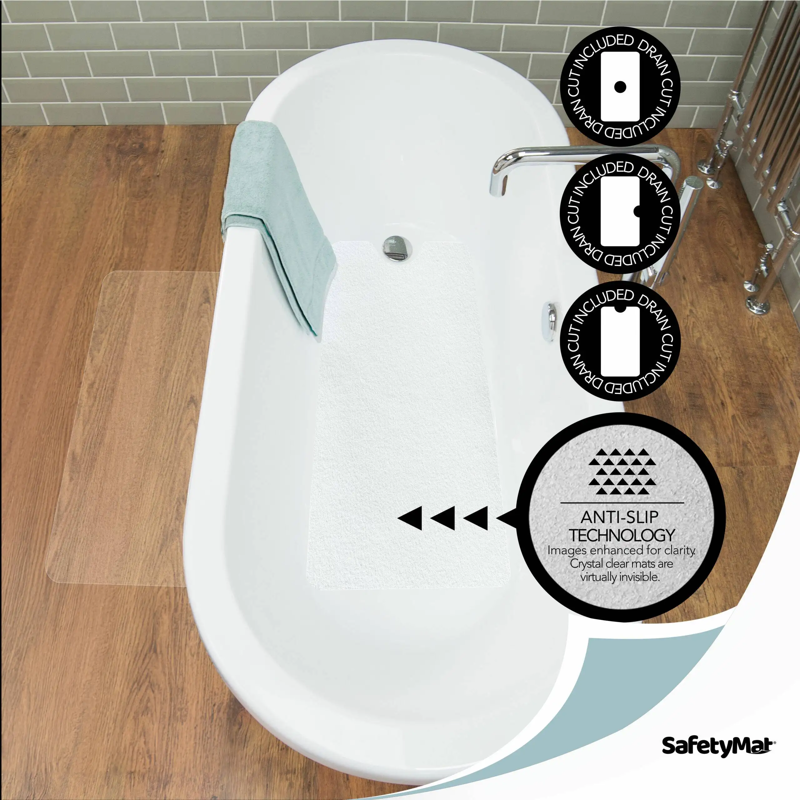 Alfombras de baño transparentes de 16"x40" antideslizantes | Opciones de orificio de drenaje personalizado disponibles | Certificado para la seguridad