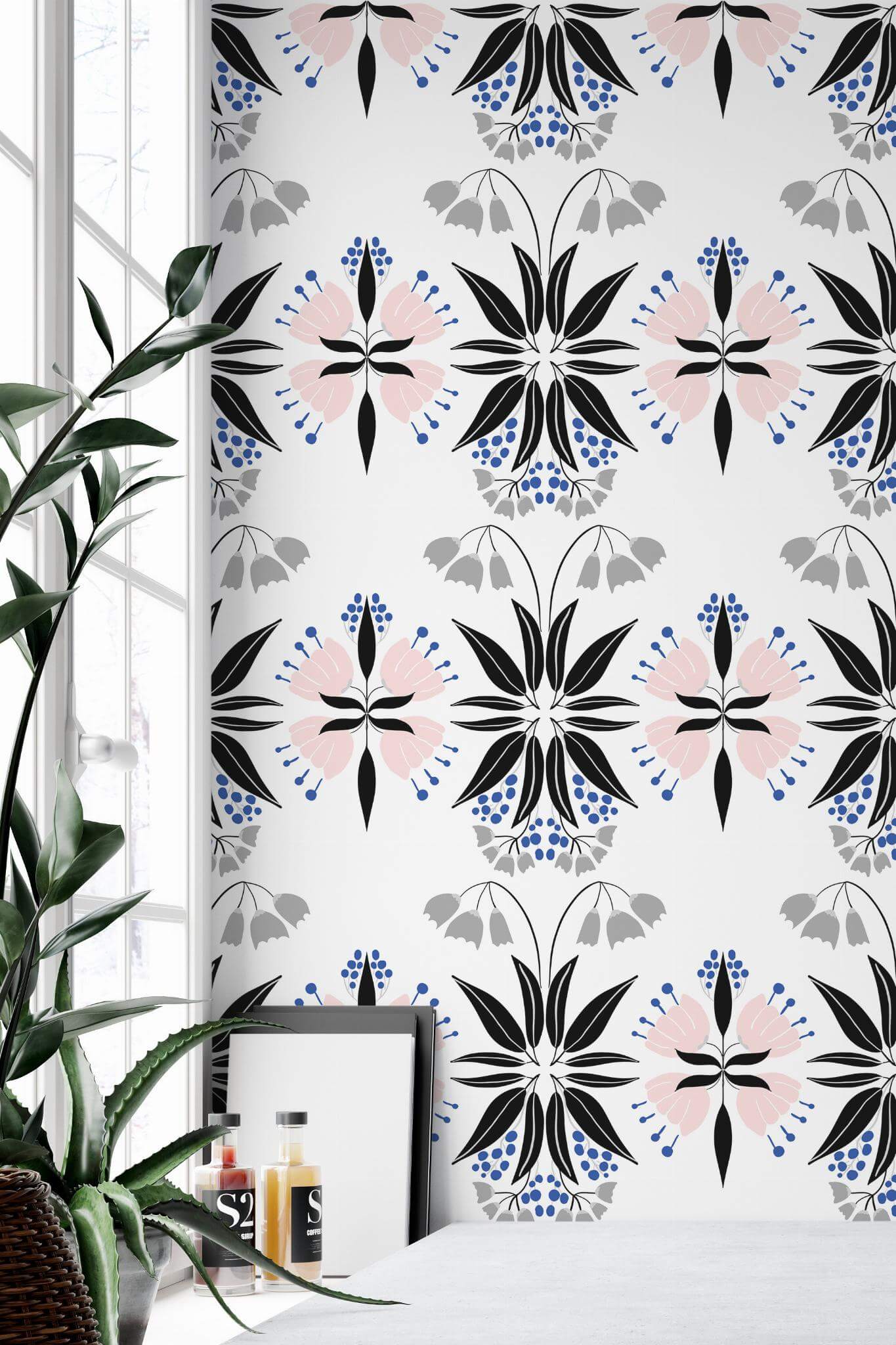 Scandinavian floral geometric Wallpaper