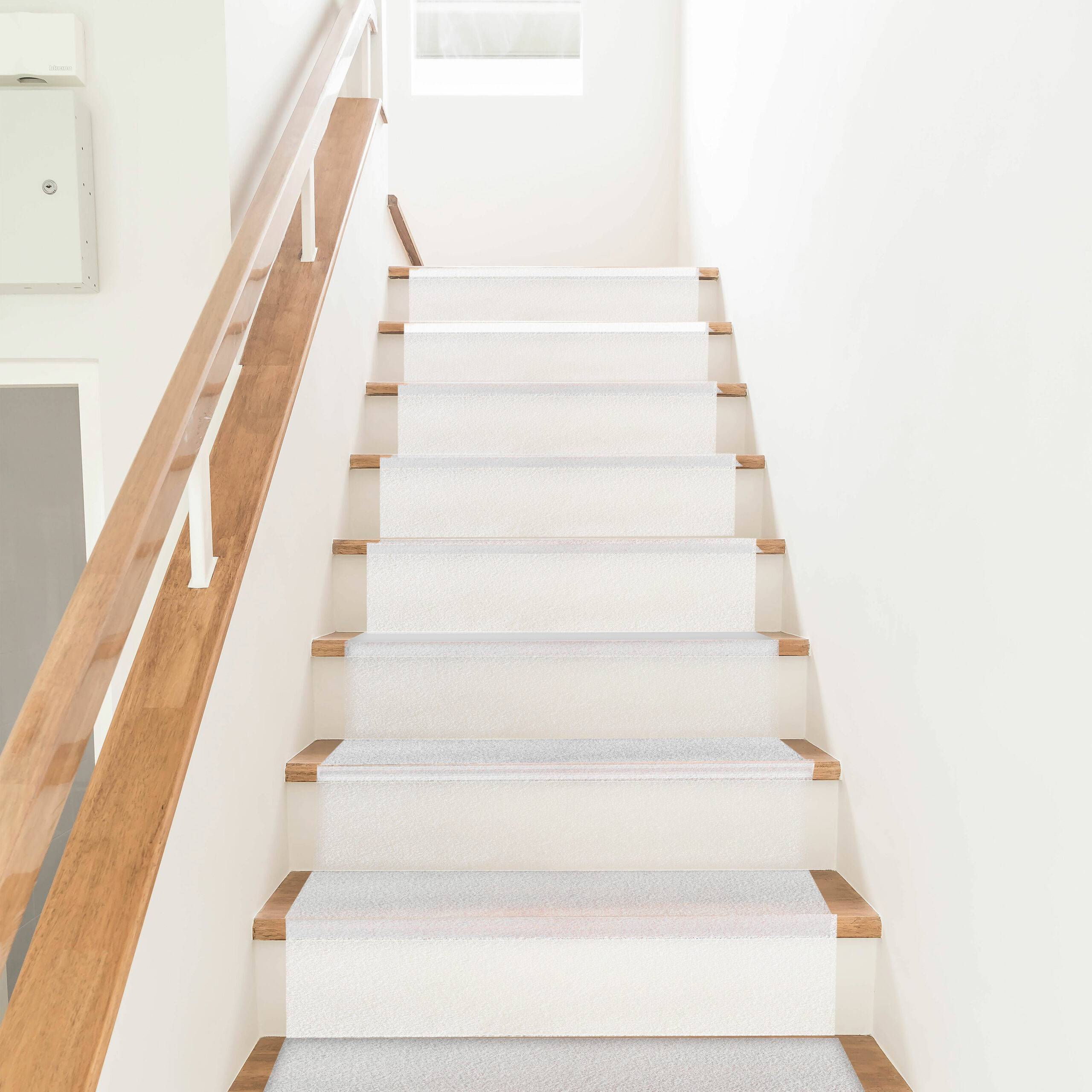 Corredor de escalera antideslizante blanco de 27 "x10' - Alfombrilla de vinilo premium para pelar y pegar con adherencia duradera | Certificado Seguro y Antideslizante