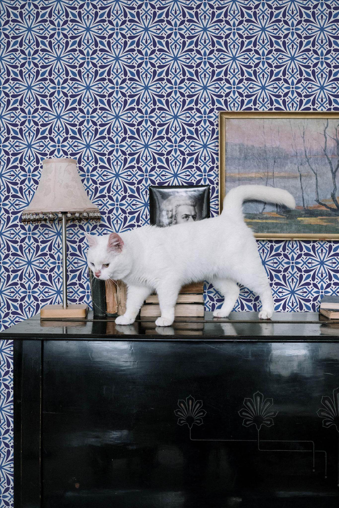 Blue floral tile Wallpaper