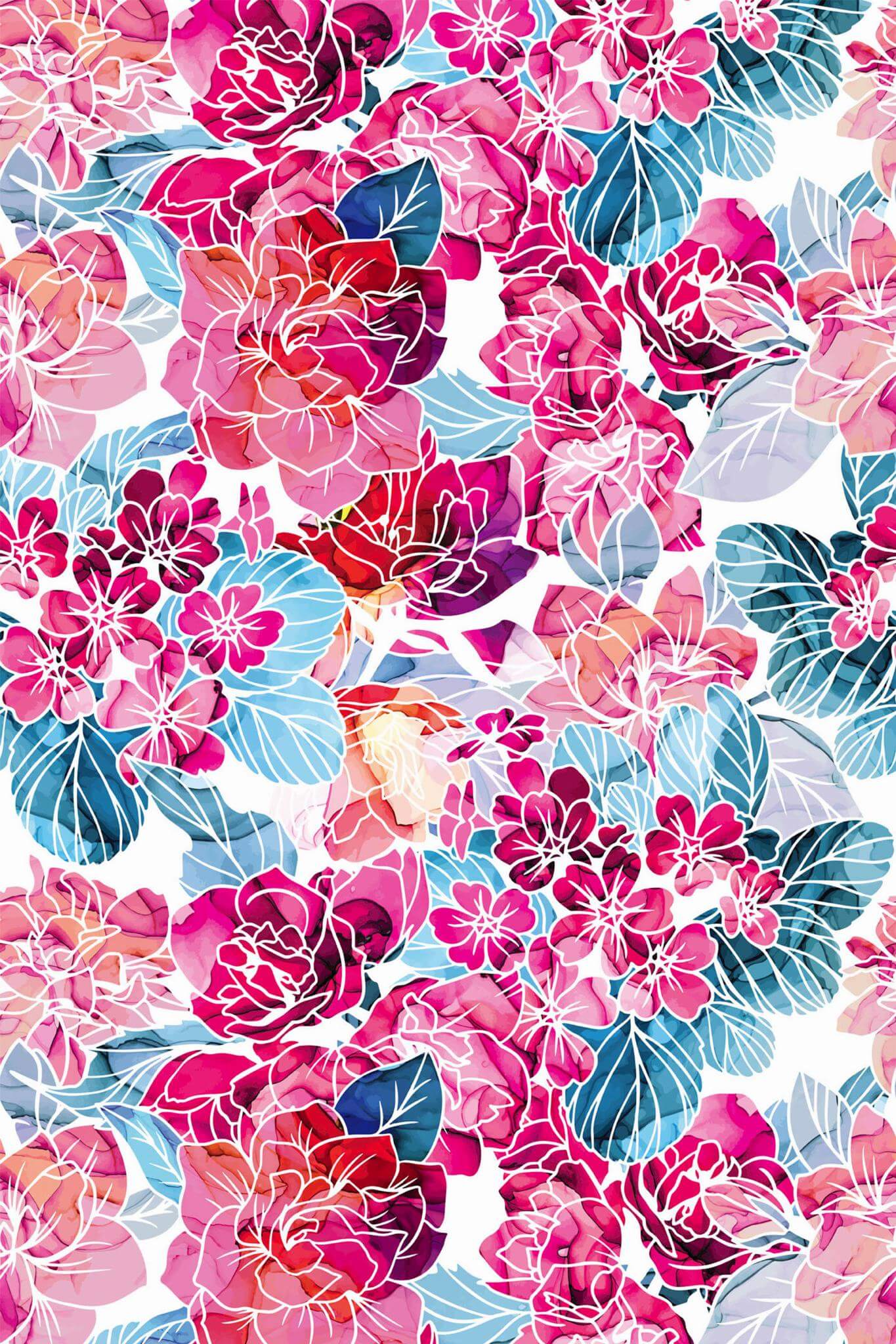 Pink and blue floral Wallpaper - Image 2