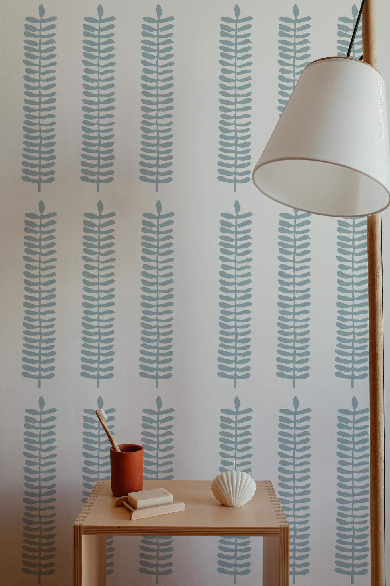 Blue scandinavian leaf Wallpaper