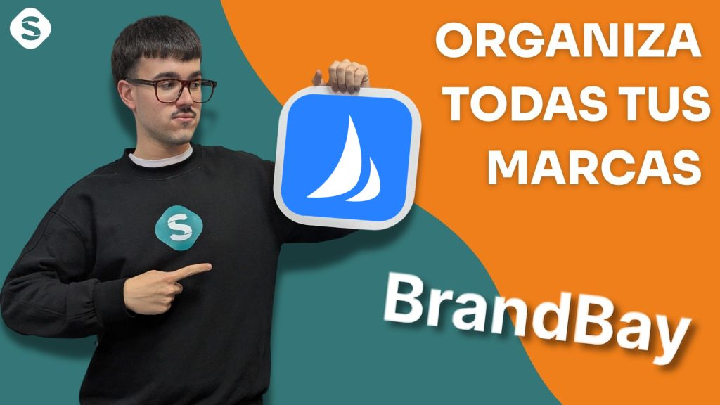 Person pointing Brandbay logo with green and orange background