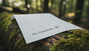 Waterproof synthetic paper sheet with 0% cellulose text placed on damp wood in a natural environment. Waterproof synthetic paper sheet with 0% cellulose text placed on damp wood in a natural environment.