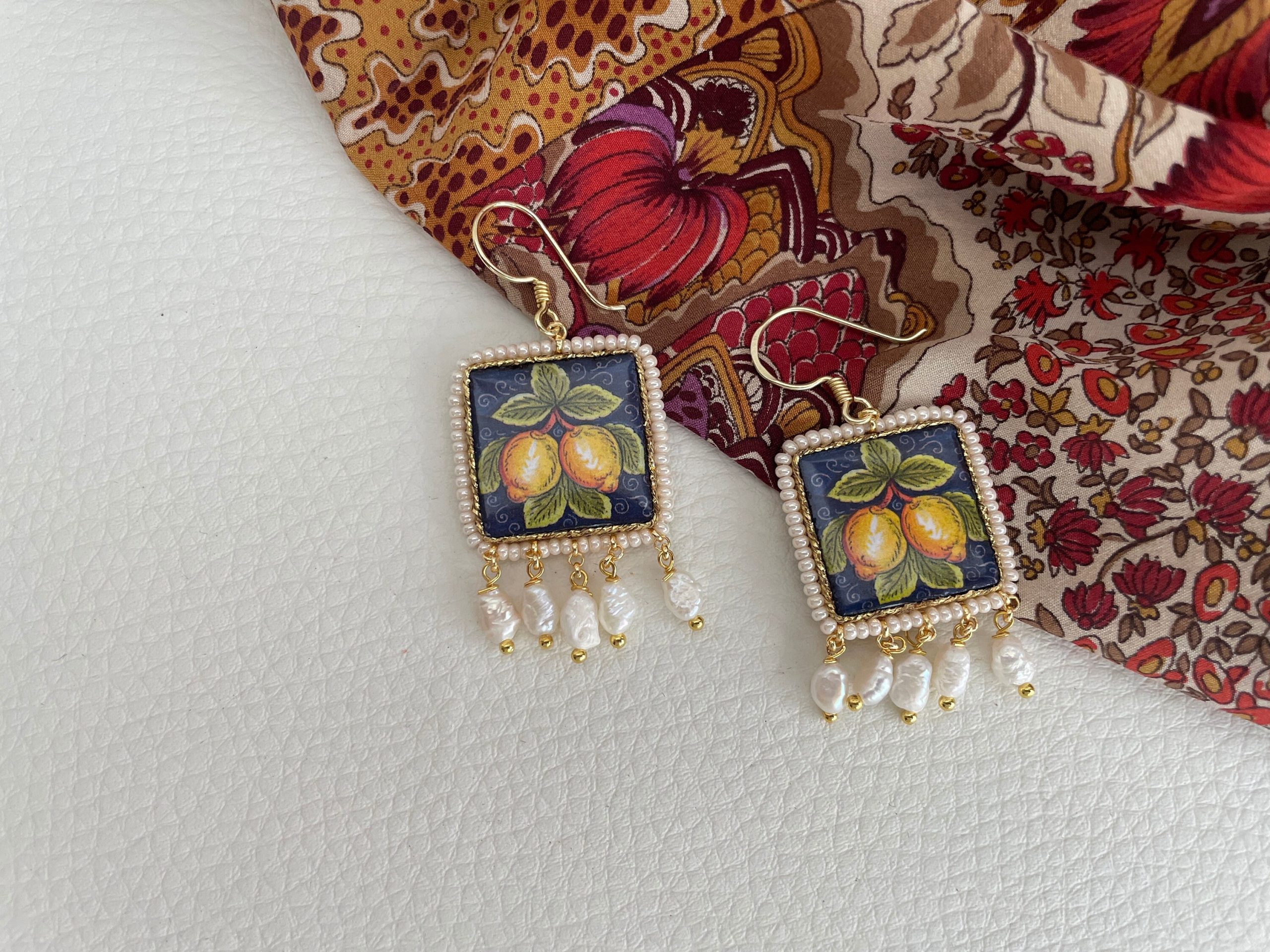 orecchini siciliani con mattonella caltagirone e limoni