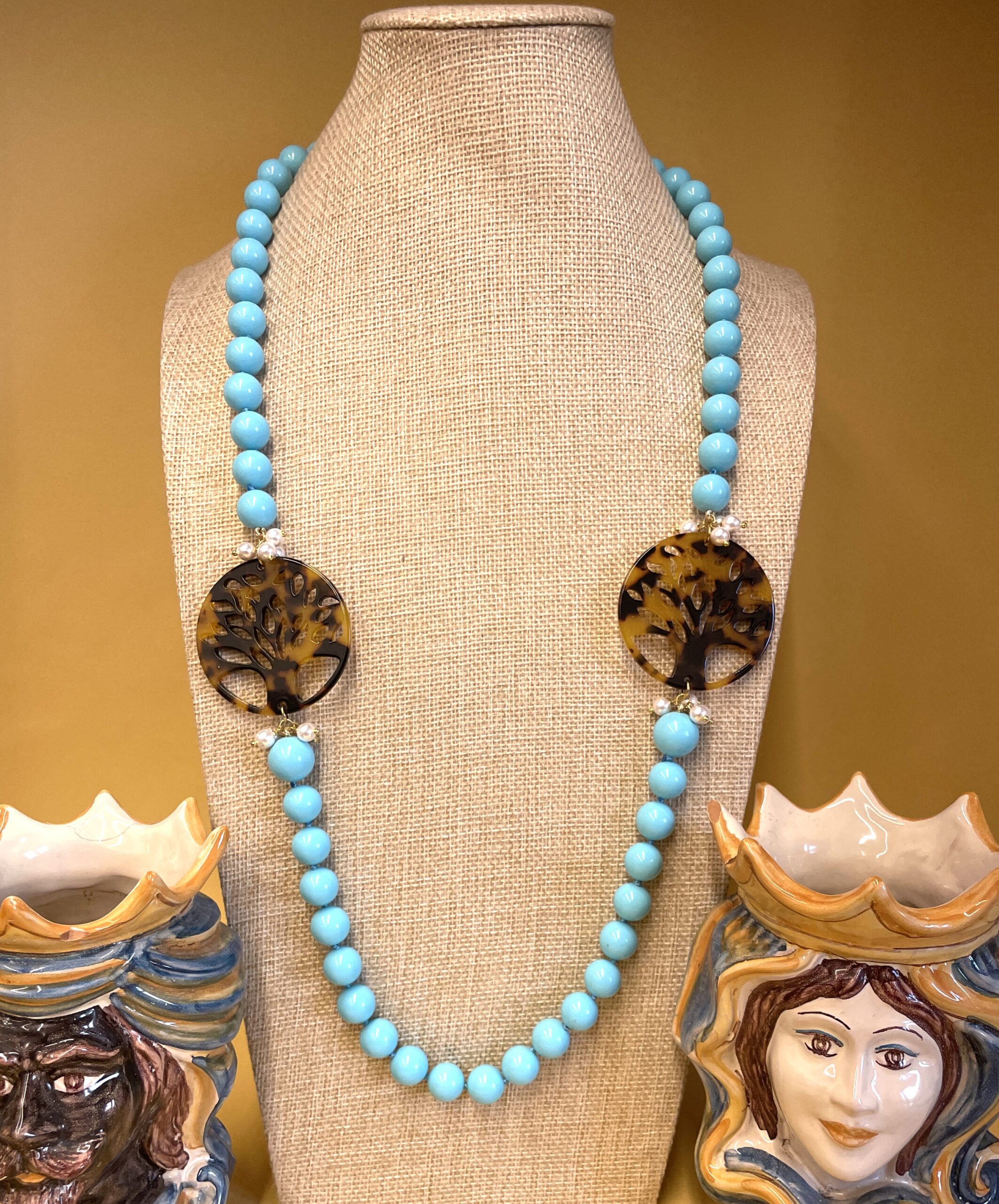 Collana siciliana artigianale turchese annodata a mano