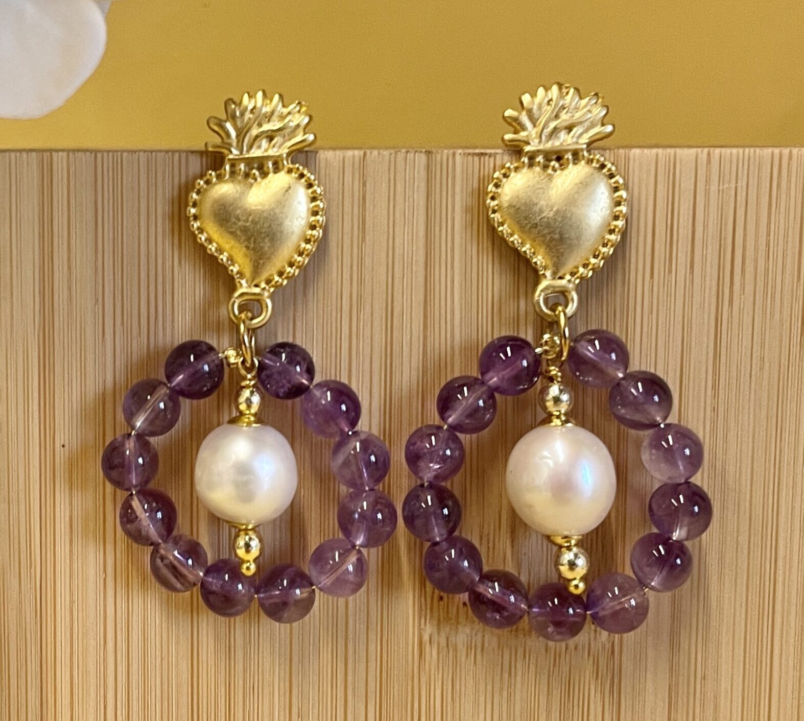 Orecchini siciliani artigianali con Ametista e perla barocca