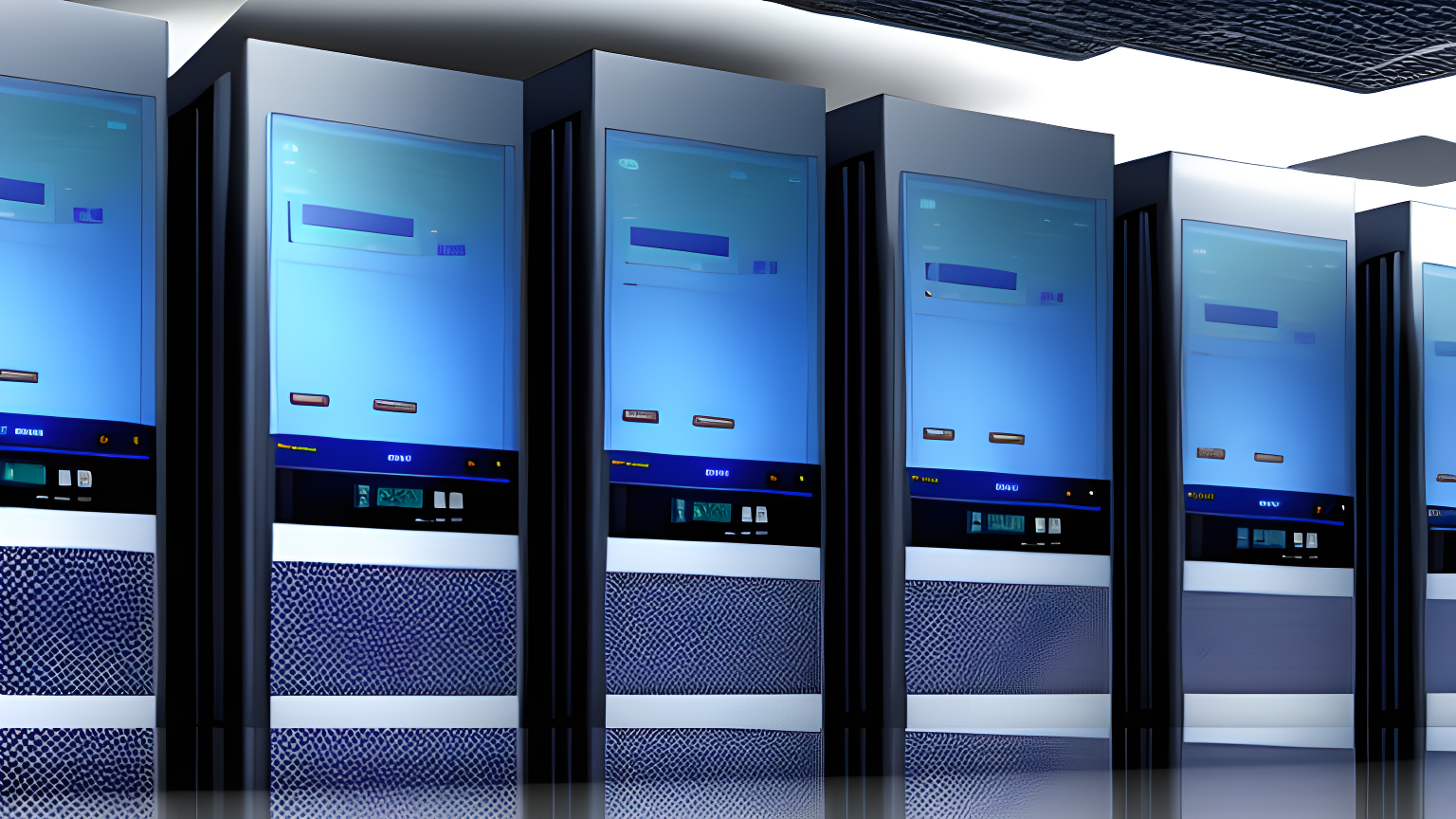 Una fila di server con luci blu, che mostrano come la consulenza per lo sviluppo web può aiutare la tua azienda ad avere successo.