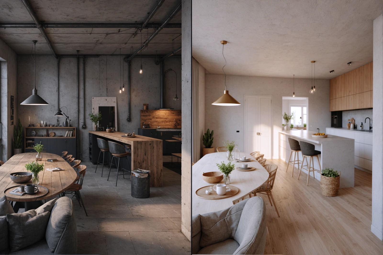 Boceto para renderizar - Sala de estar de cocina abierta