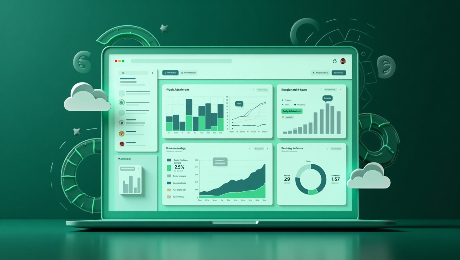 The screen, tables and, highlighting the, with icons