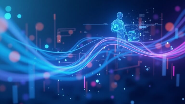 Una figura, evocando tecnologia, connettività e