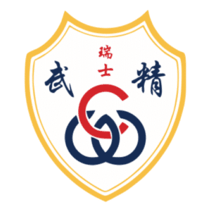 這張圖片顯示了一個帶有金色盾牌輪廓的徽章，中間包含交織在一起的藍色、紅色和白色圖案，類似於程式化的“G”。盾牌的頂部是紅色的漢字「國安」，兩側是較小的字元。