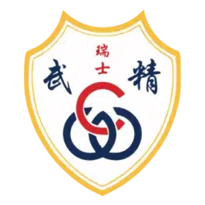 This image shows an emblem with a golden shield outline that contains an intertwined blue, red, and white pattern in the center, resembling a stylized "G." At the top of the shield are the red Chinese characters "国安", flanked by smaller characters.