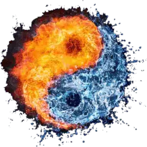 Yin Yang with fire and water modern Presented as a symbol for Tai Chi