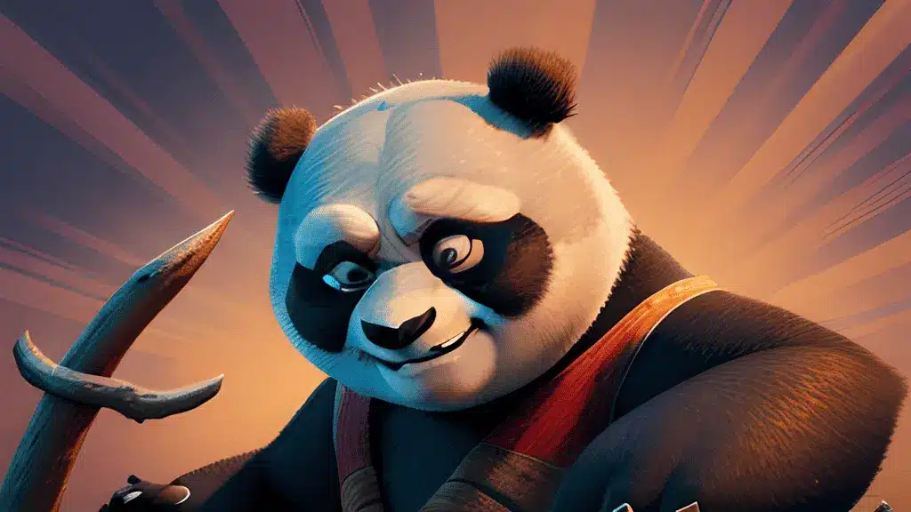 The Kung Fu Panda in the head view and he makes a rather puzzled face