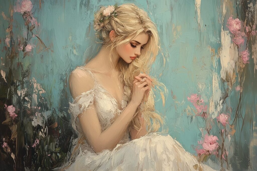 祈る、若い女性