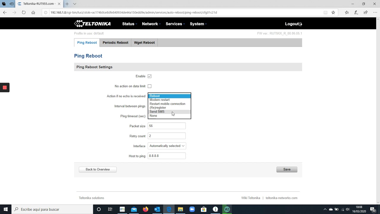 Activar ping reboot en los routers Teltonika