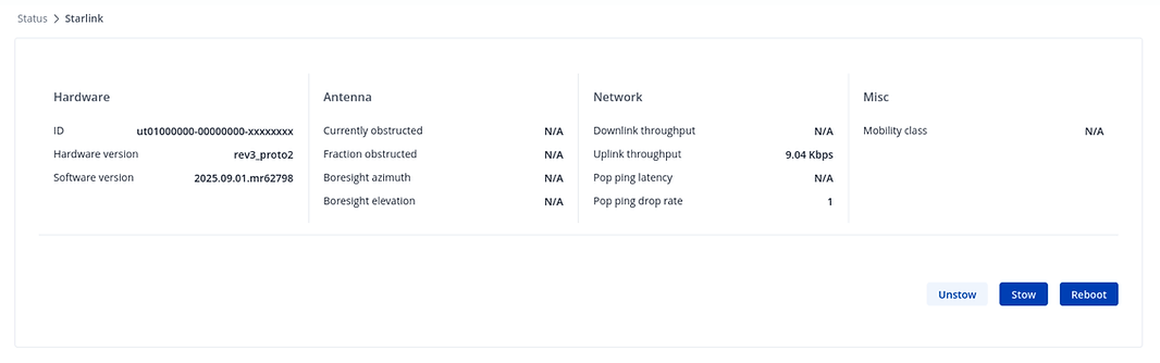 Teltonika RutOS Starlink WebUI page