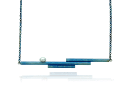 Collar triple barra de titanio azul con perla - Colección Nautilus by Decimononic