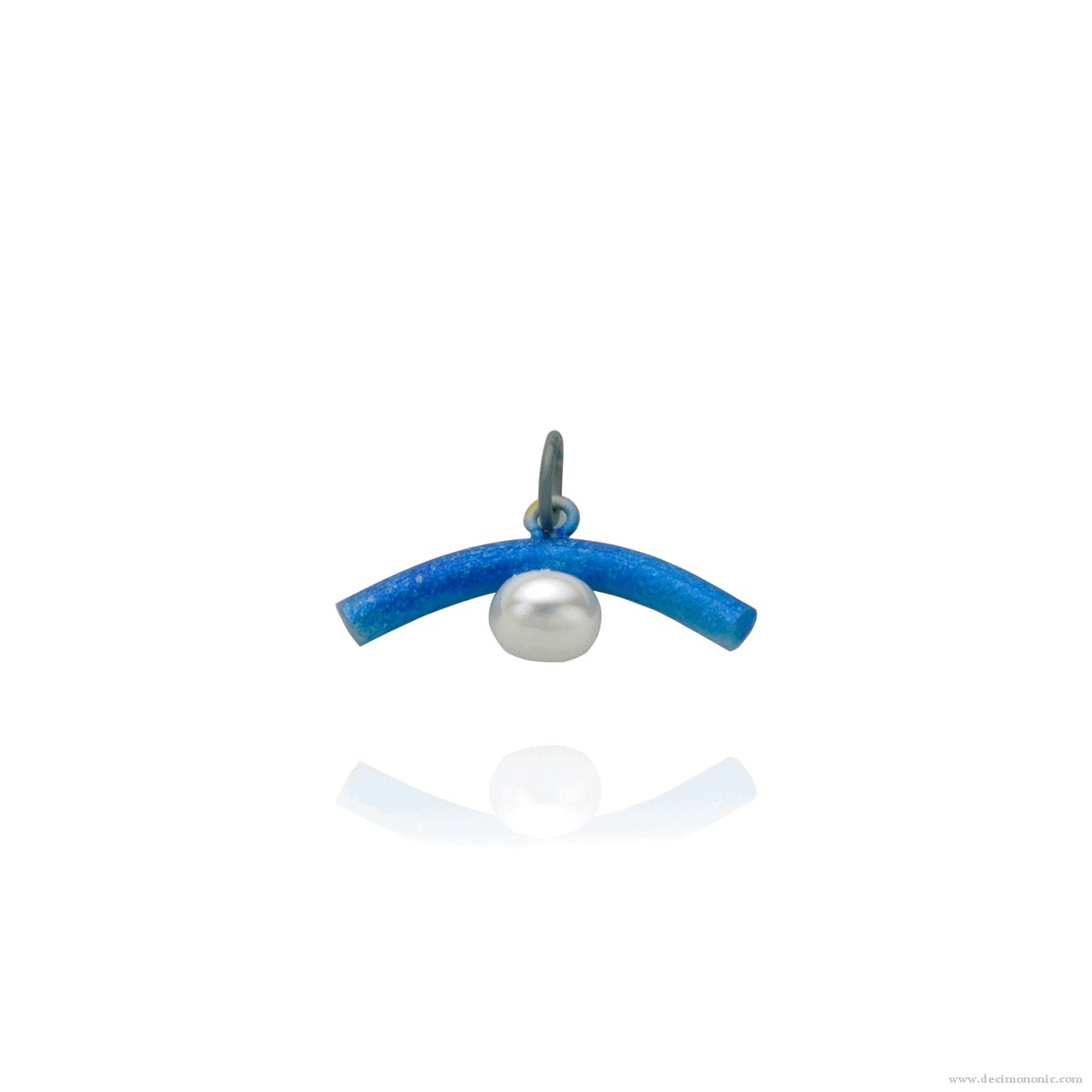 Colgante de barra curva corta de titanio azul con perla - Colección Nautilus de Decimononic