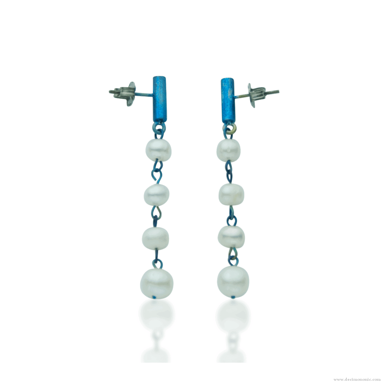 Pendientes de titanio azul 'lluvia de perlas' - Colección Nautilus de Decimononic