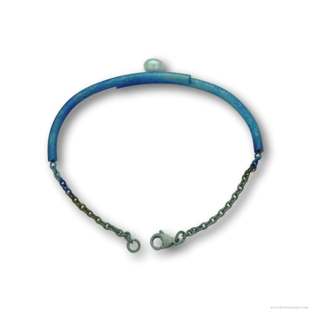 Brazalete de titanio azul con perla - Colección Nautilus by Decimononic