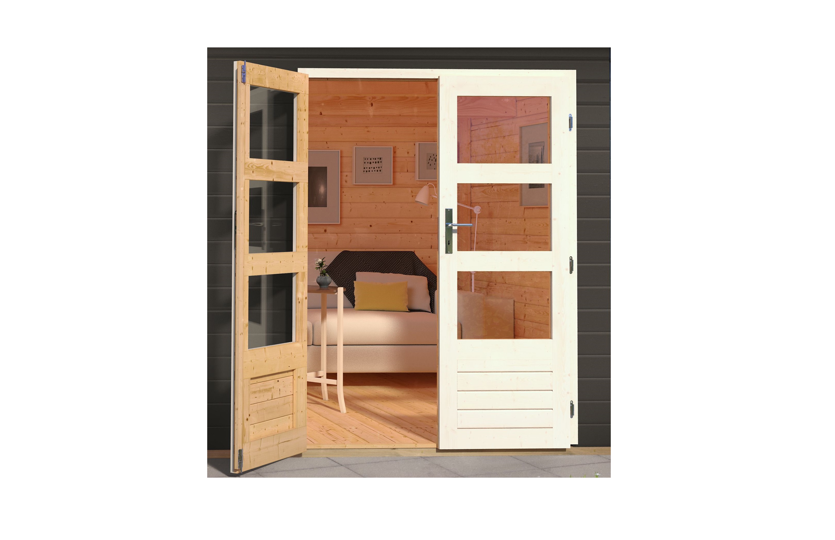 Doppelflügeltür Gartenhaustür 28mm elfenbeinweis / Lagerabverkauf