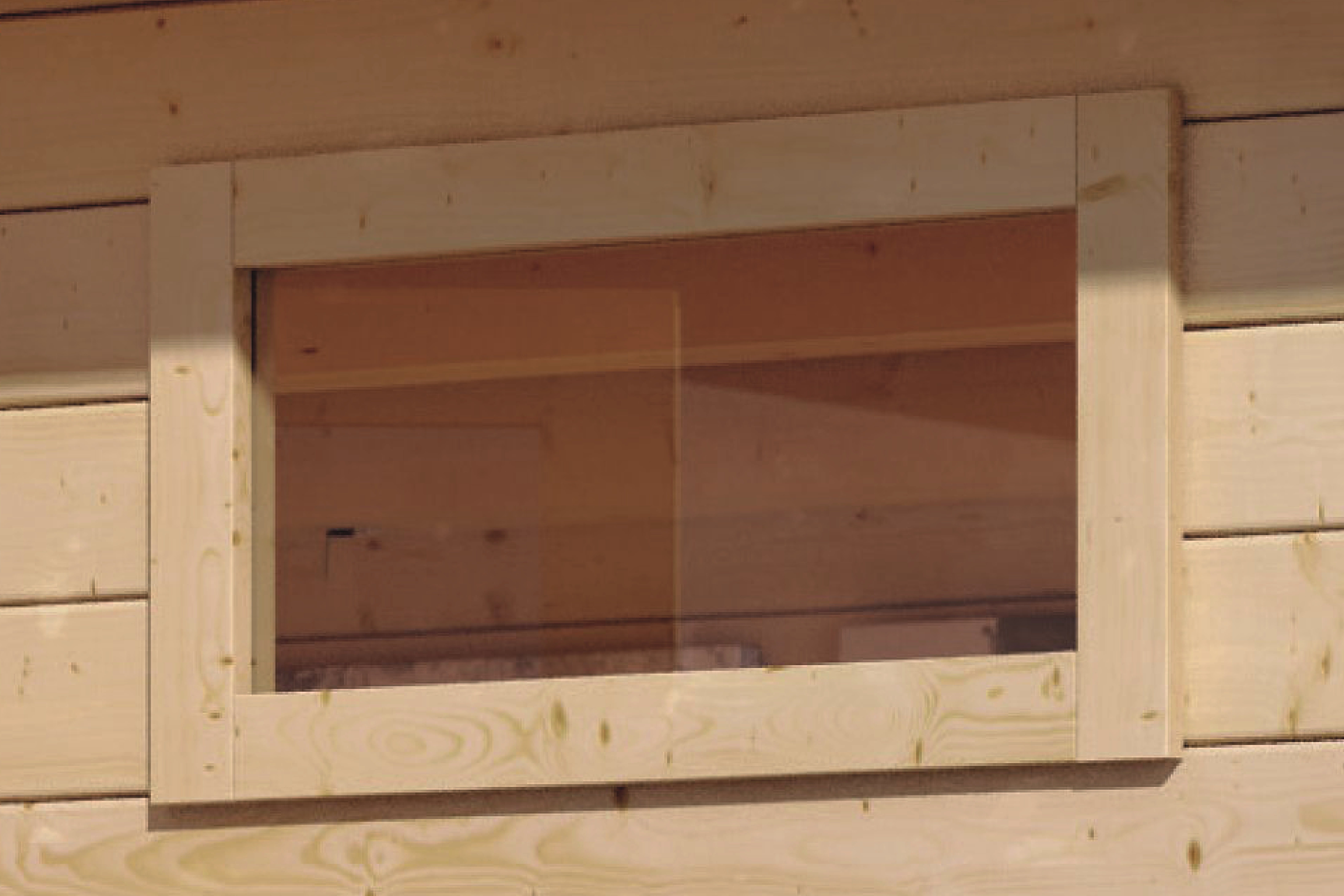 Längliches feststehendes Fenster naturbelassen, quer für 28 mm Wände