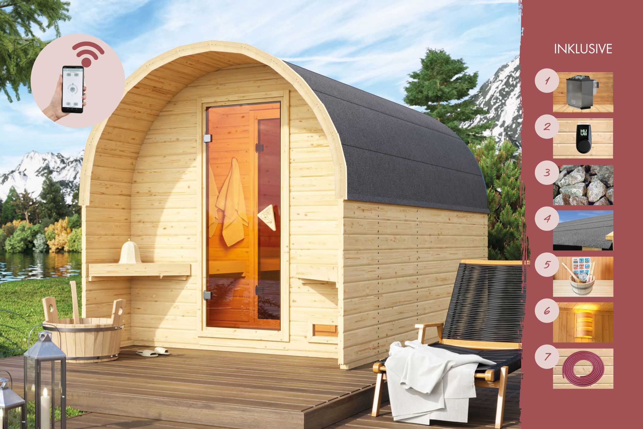 Barrel House Barrel Sauna 3 Action Set / + HUUM WIFI Control Unit Savings Set