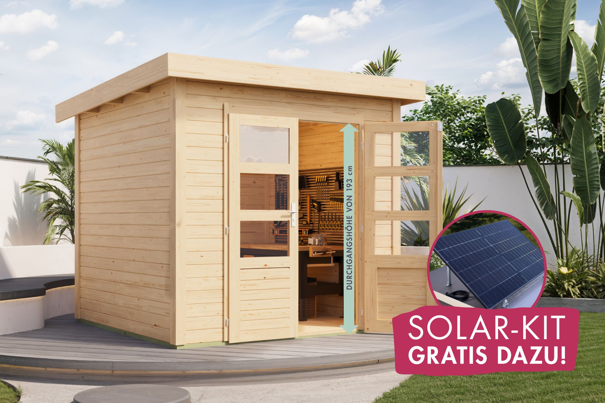 Garden Shed Kolbin 3 XXL (Extra High Door) with SOLAR-KIT