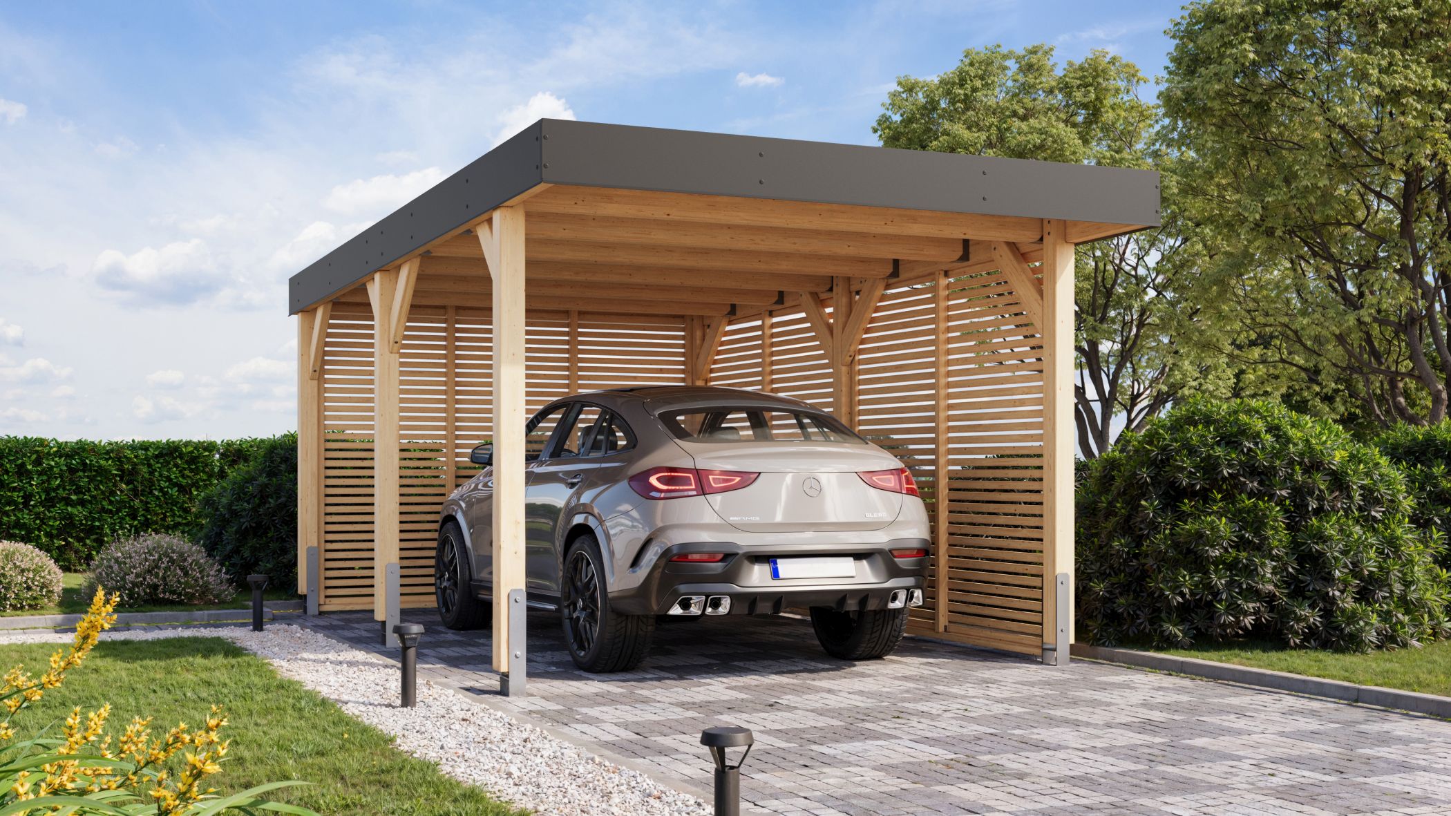 Single carport glulam Karl incl. slat walls