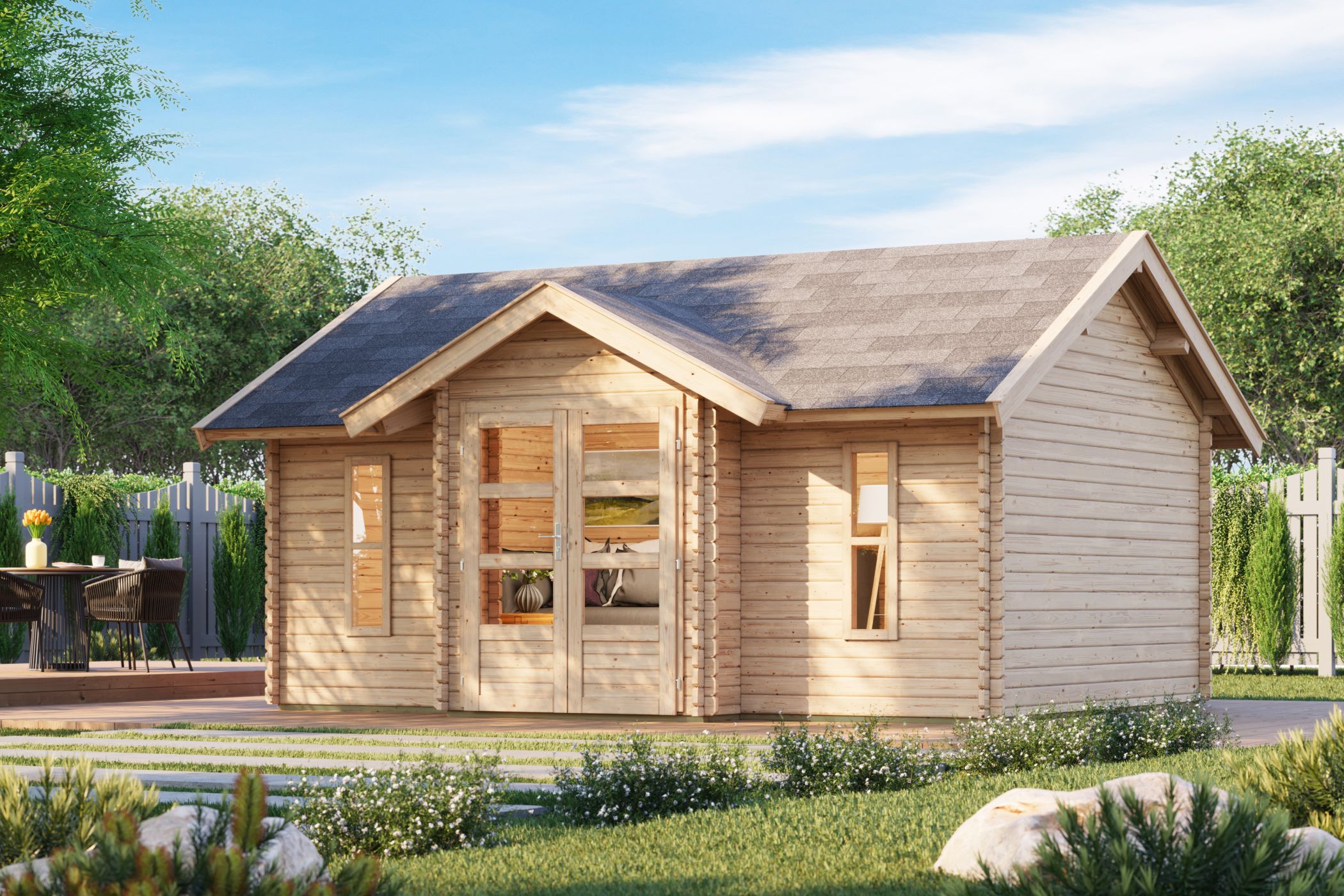 Interior Design, Living, House, Grass, Log Cabin