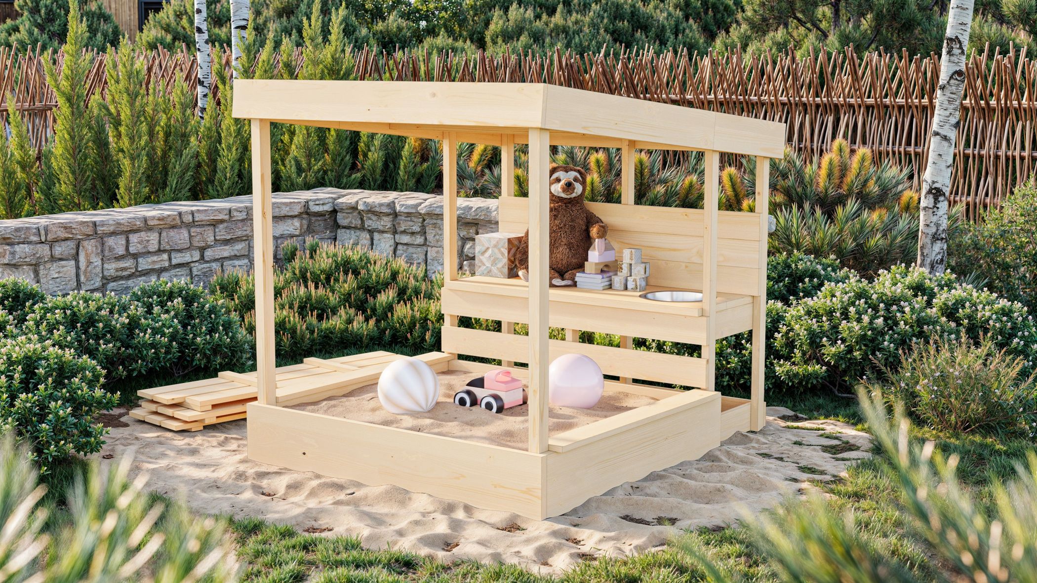 Sandbox Max with roof and mud kitchen