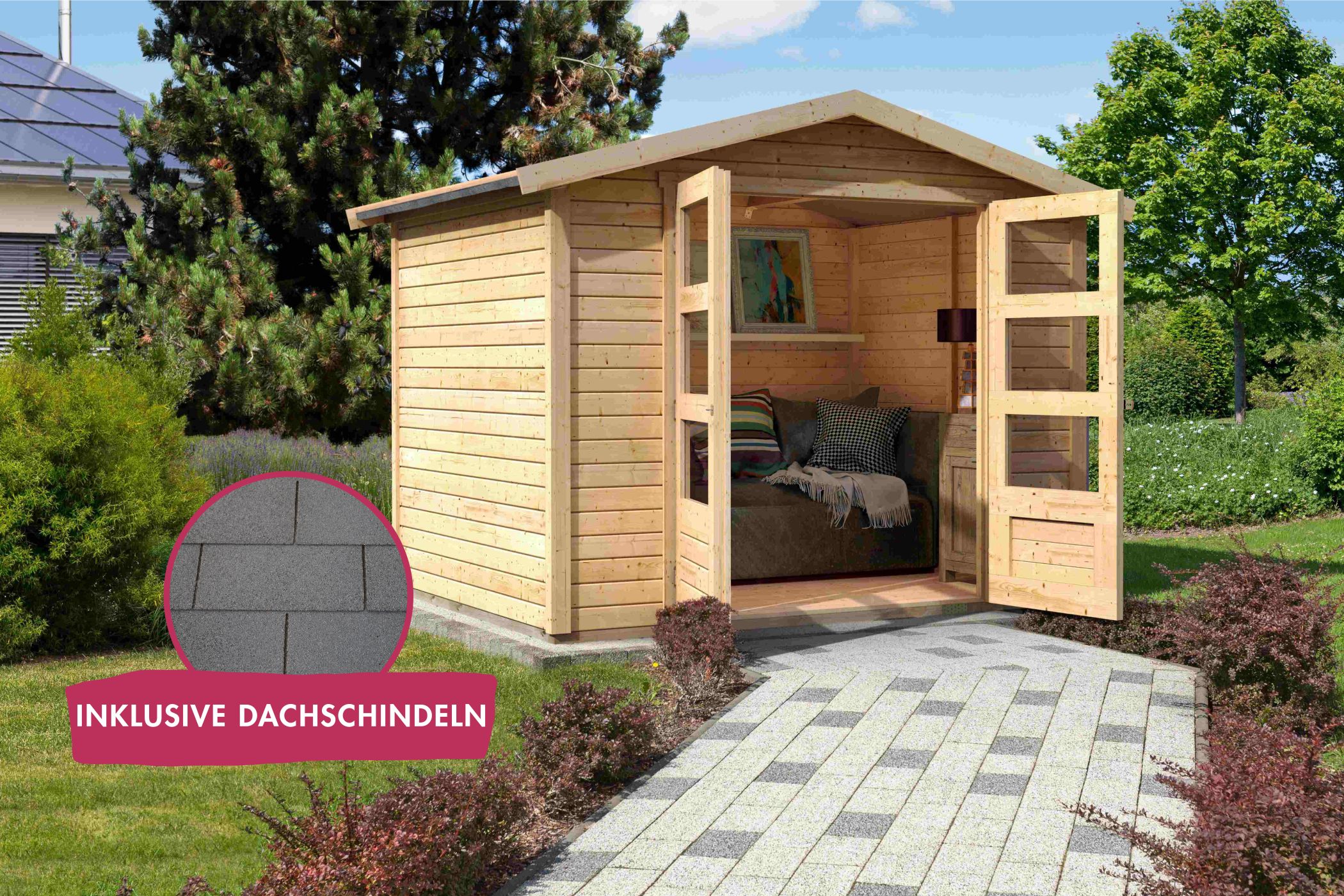 Garden house Amberg 4 natural incl. roof shingles rectangle slate grey / stock sale