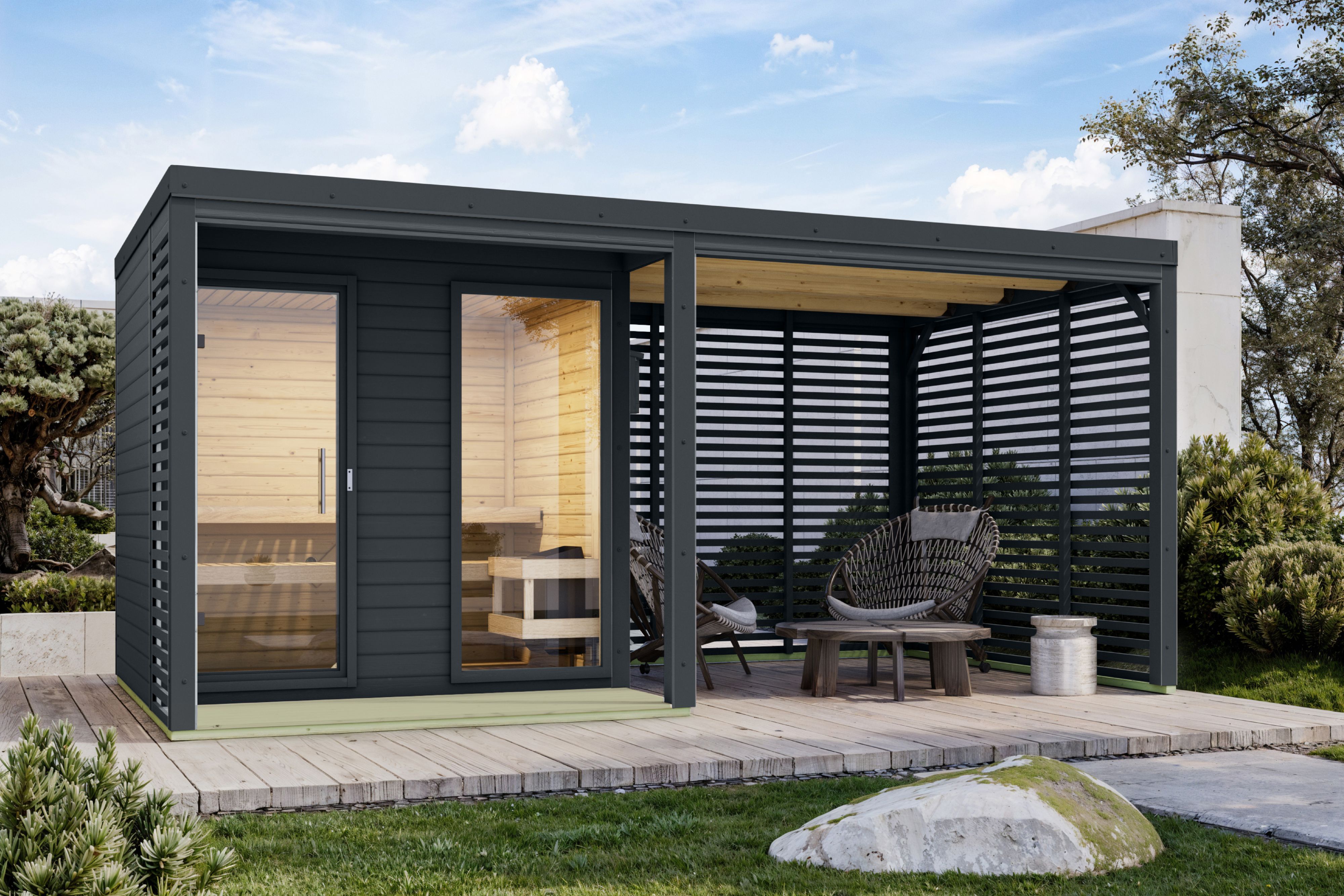 Sauna house Ares 2 with 2.70 m extension roof