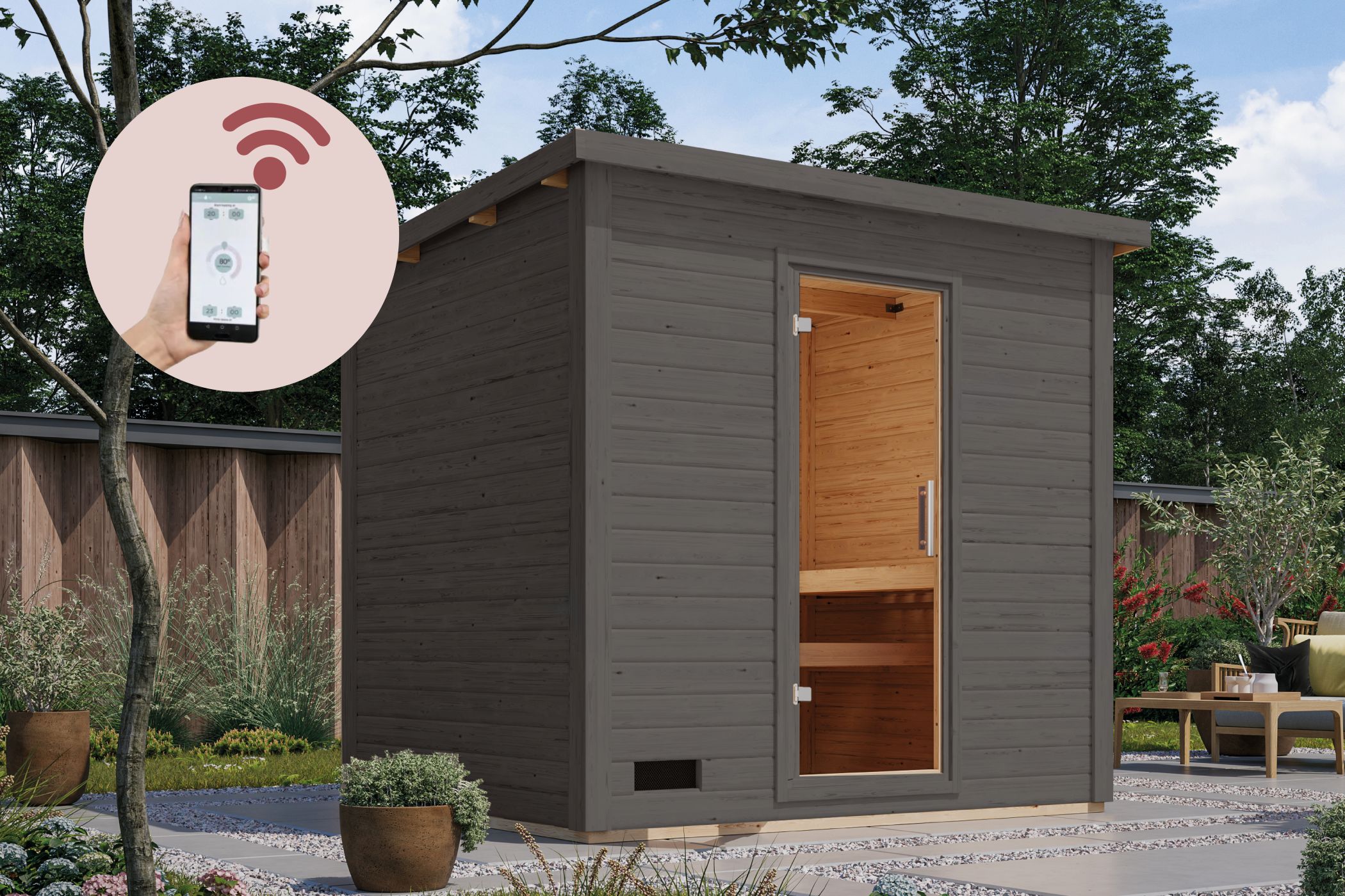 Sauna House Hytti 3 Exclusive terra grey / + Heater and HUUM WIFI Control Unit Savings Set