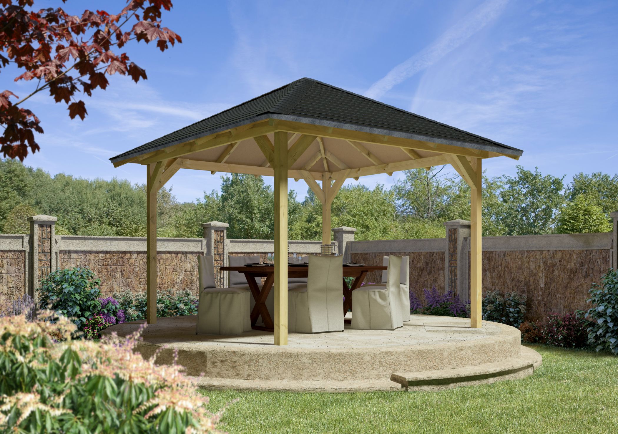 Gazebo Granada with roof shingles rectangle black / Clearance