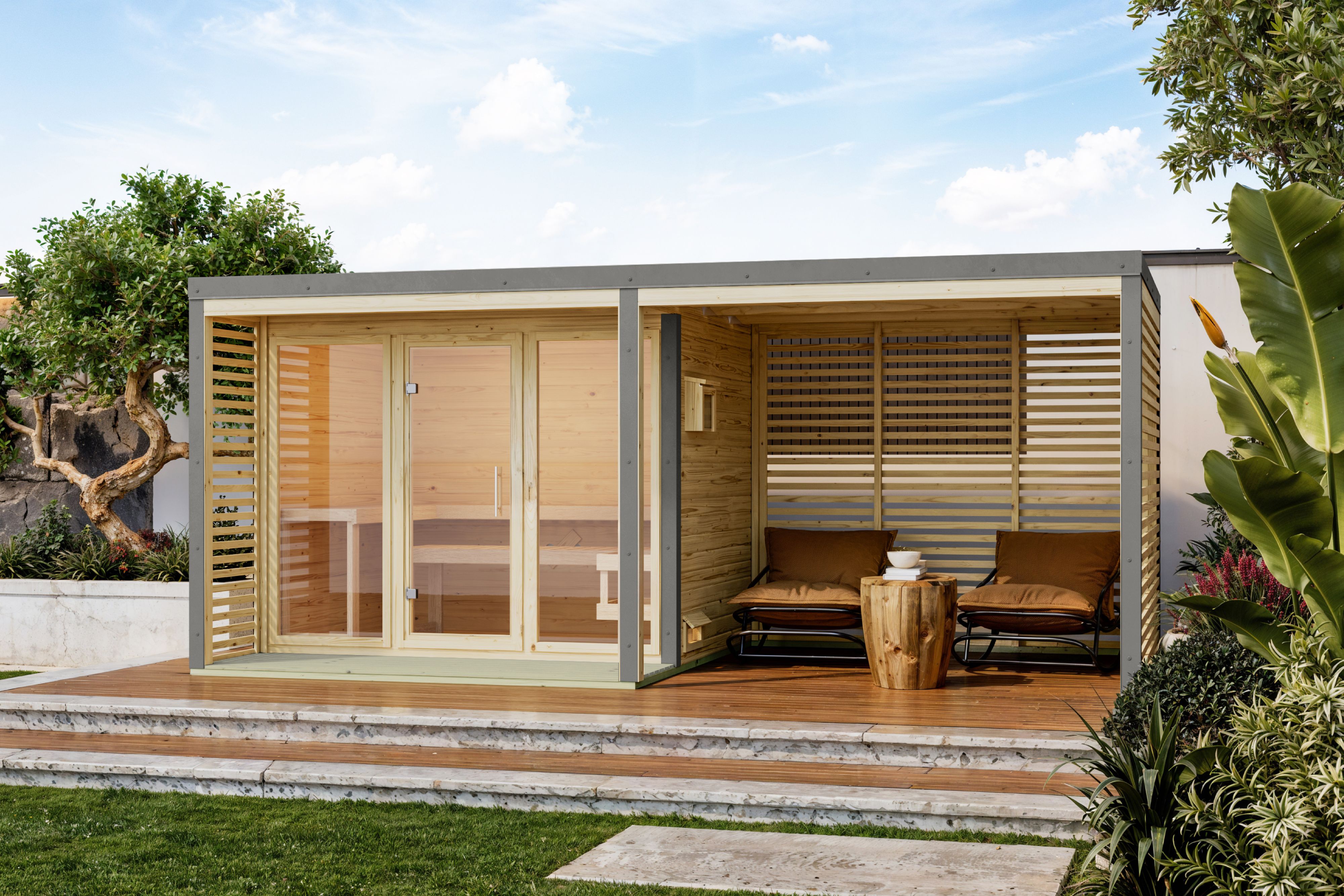 Sauna house Ares 3 with 2.70 m extension roof