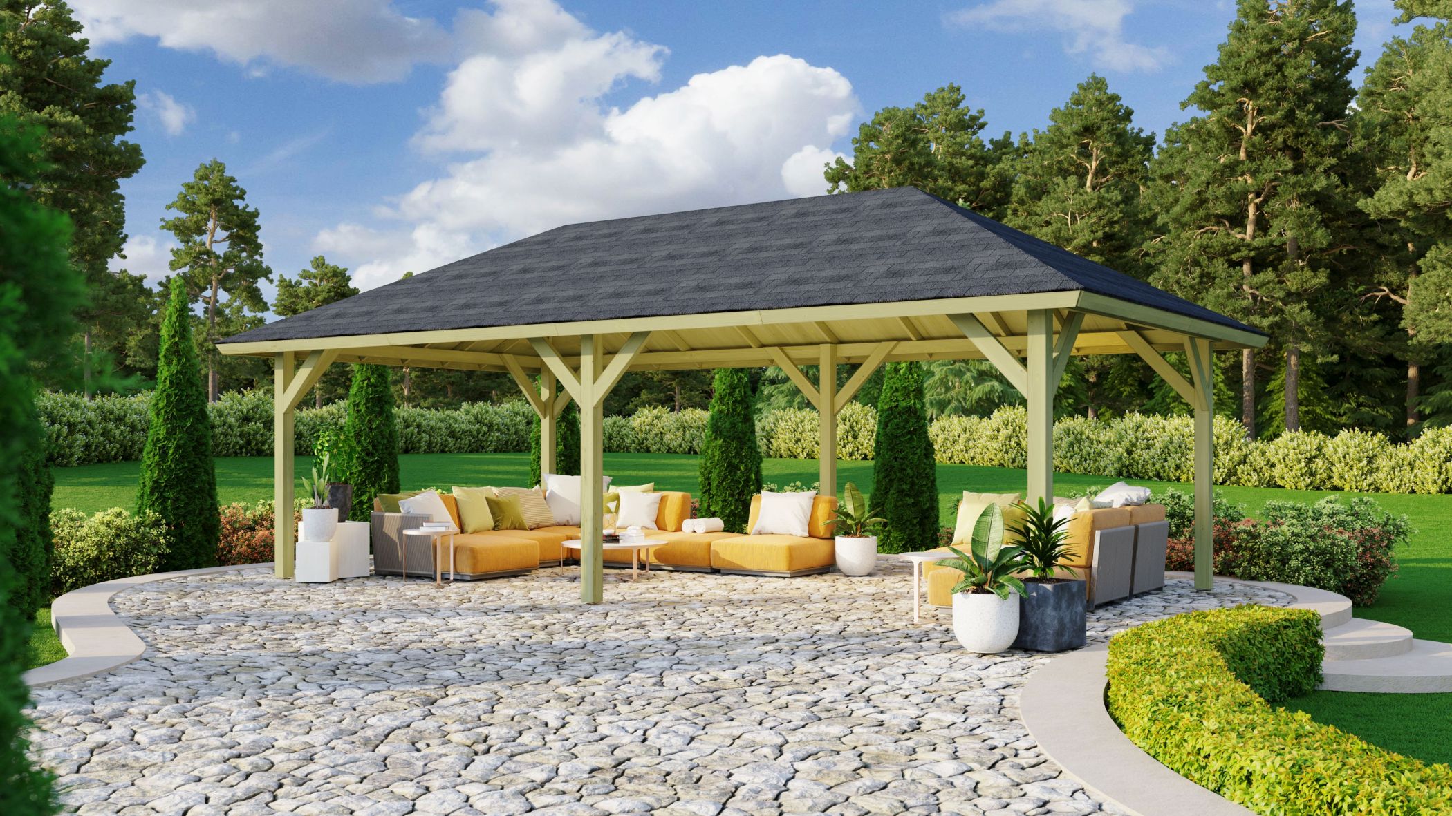 Gazebo Holm 2 with roof shingles rectangle black / Clearance