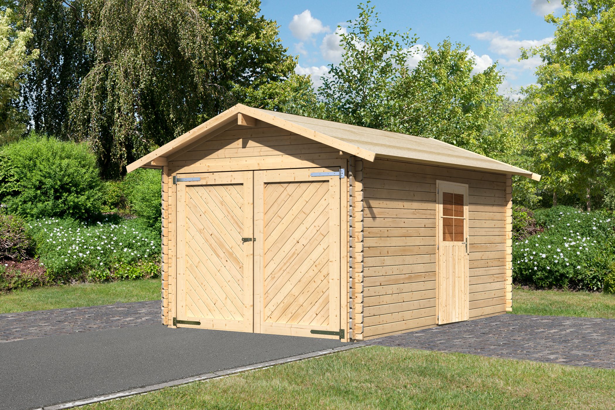 Log garage with gable roof 28 mm / stock sale