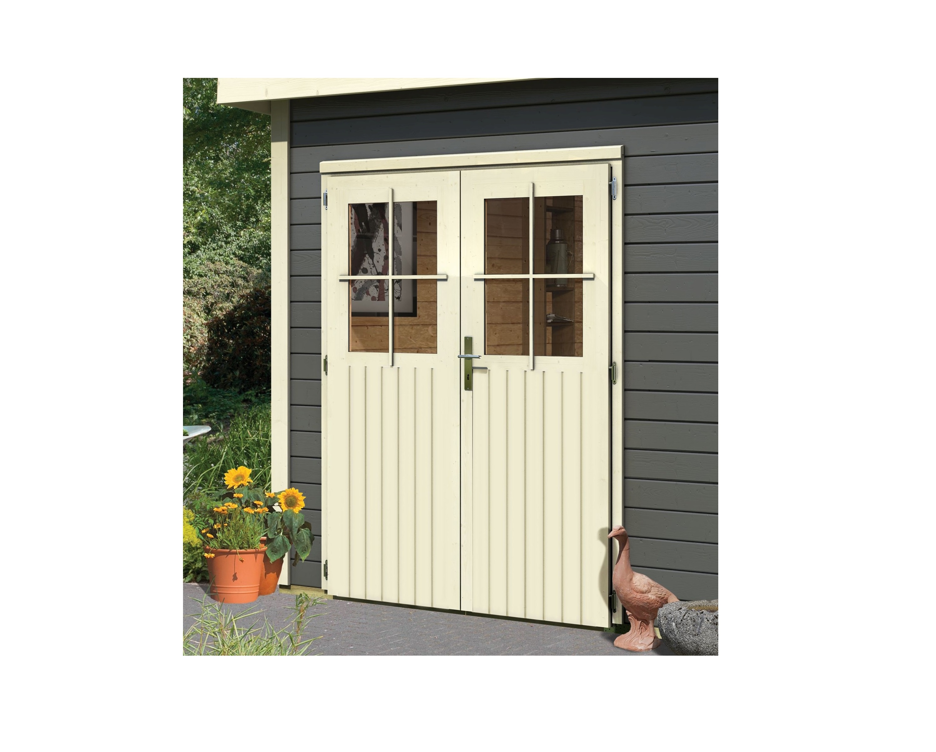 Doppelflügeltür Gartenhaustür 28mm elfenbeinweis / Lagerabverkauf