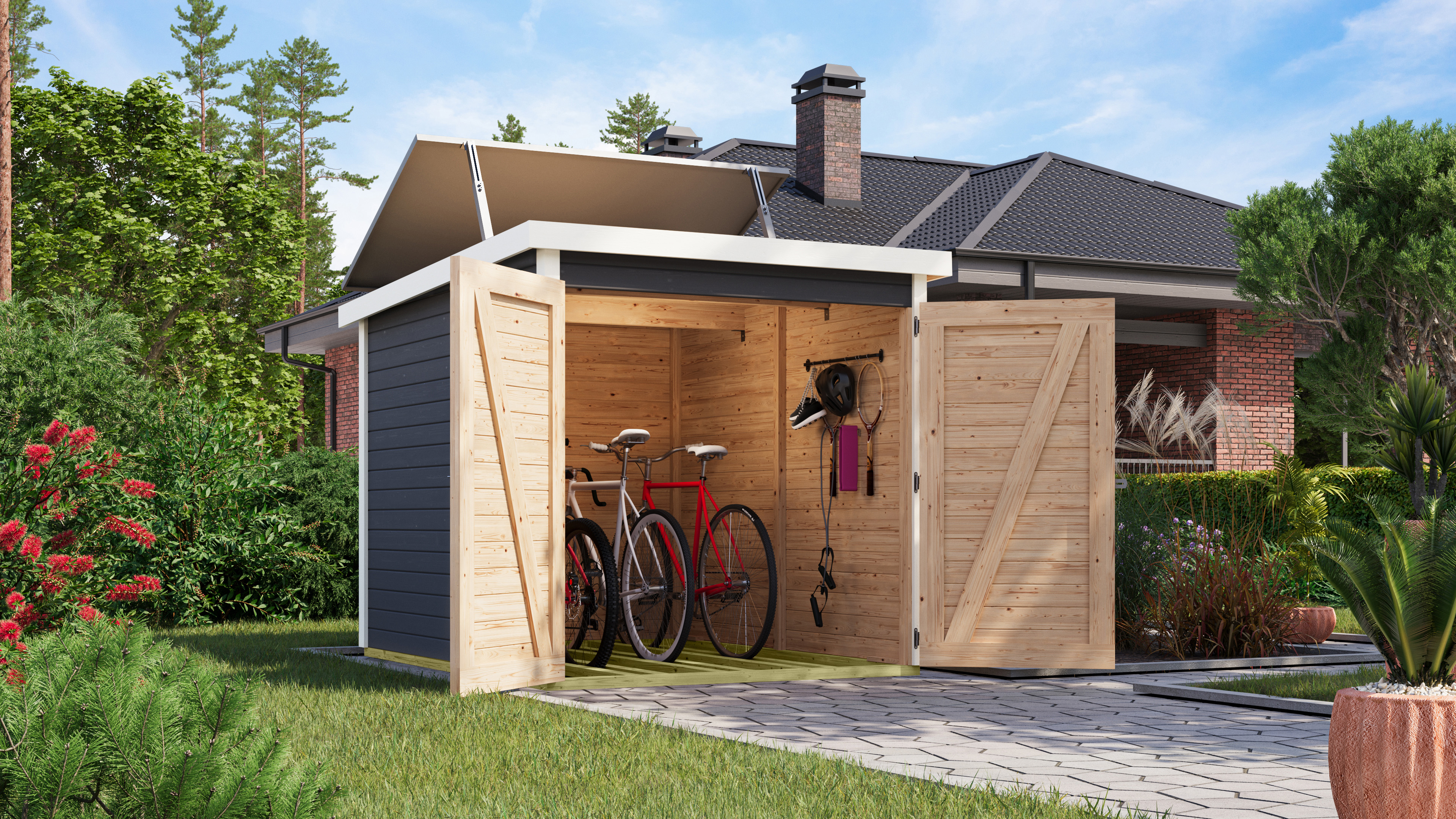 Fahrradgarage 3 terragrau mit Solaranlage / Lagerabverkauf