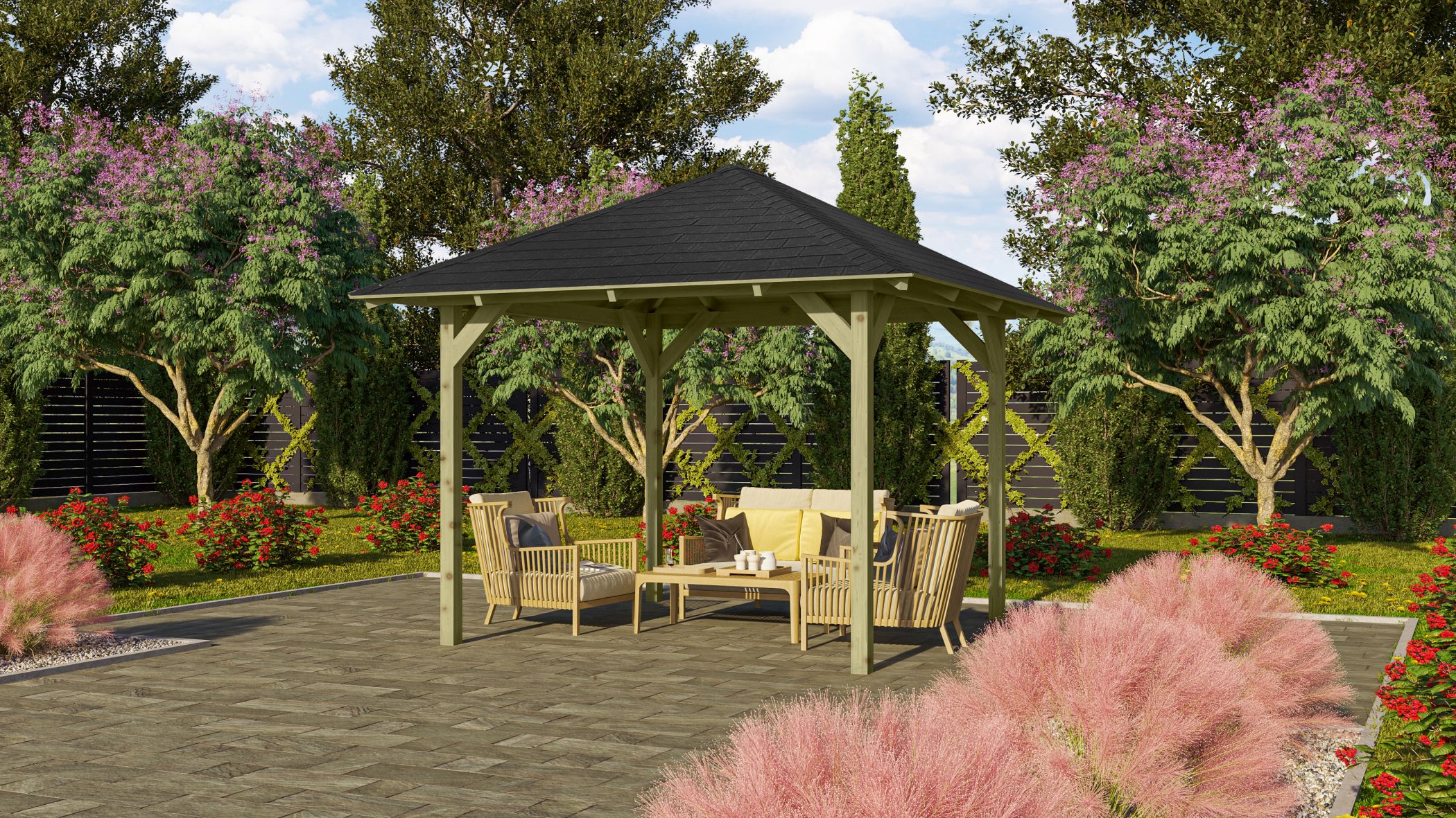 Gazebo Seville with roof shingles rectangle black / Clearance