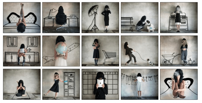 A photo collage of a woman with her beloved dog.