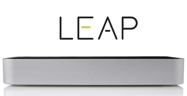 A white box with the word leap motion on it.