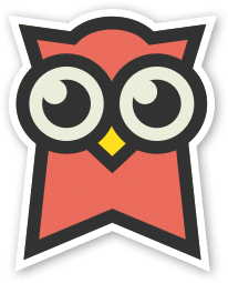 A red owl with big eyes on a white background.