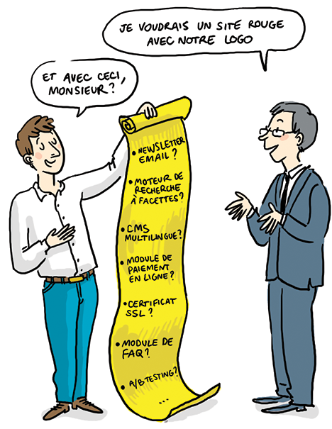 A cartoon of a man holding a yellow sheet of paper.