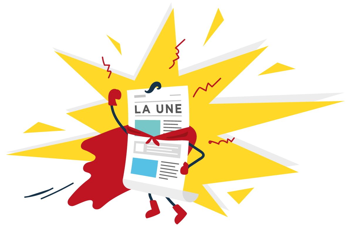 An illustration of a superhero with a newsletter.